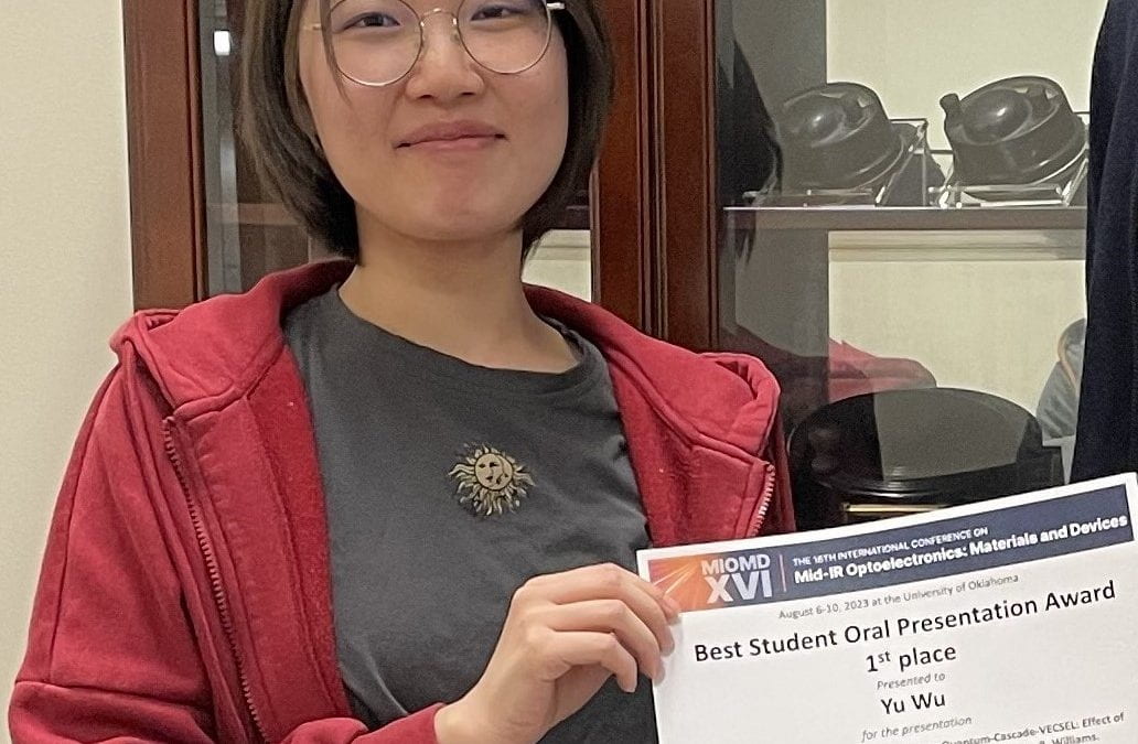 Yu Wu awarded Best Student Oral Presentation Award at MIOMD 2023
